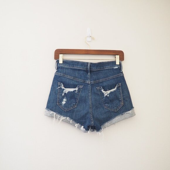 MOTHER HW Rascal Slit Flip Chew Denim Shorts sz 25 - Picture 8 of 10